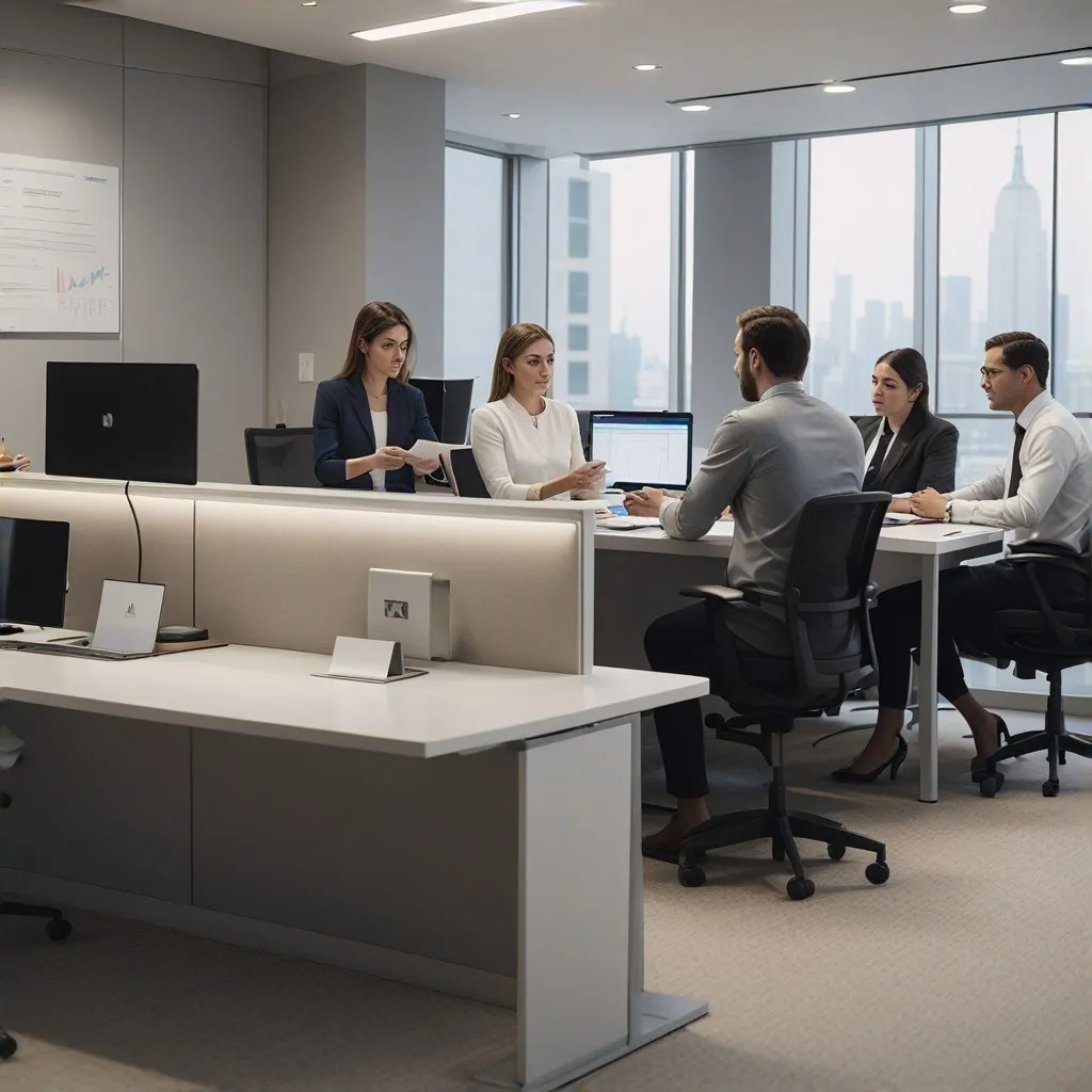 An image depicting a professional accounting team engaged in a collaborative discussion, emphasizing teamwork and expertise. The scene should convey a sense of professionalism and trustworthiness, capturing the essence of Giantcount's accounting services.